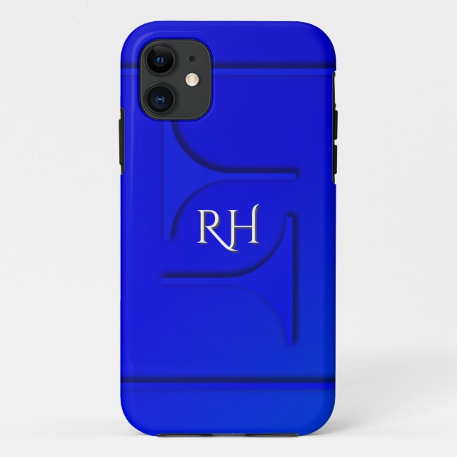 Funda De Case-Mate Para iPhone Monograma azul cobalto (Reverso)