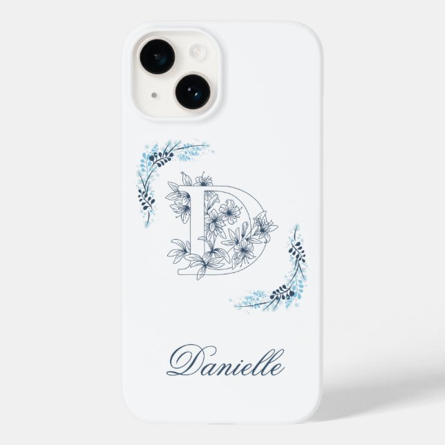 Funda De Case-Mate Para iPhone Monograma azul "D" inicial Floral de calm (Reverso )