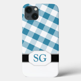 Funda Para iPhone 13 Monograma azul de Gingham Funda-Mate iPad 2/3/4