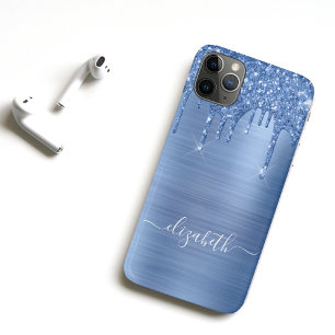 Funda Para iPhone 11 Pro Max Monograma azul de goteo de purpurina