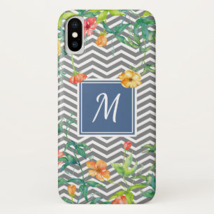 title_seo2 Monograma azul elegante floral anaranjado elegante
