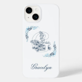 Funda Para iPhone 14 De Case-Mate Monograma Azul "G" Inicial Calma Floral