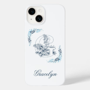 Funda Para iPhone 14 De Case-Mate Monograma Azul "G" Inicial Calma Floral