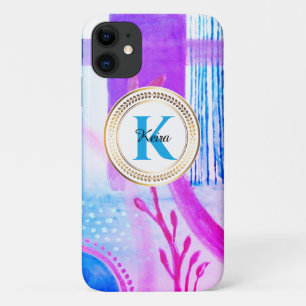 Funda Para iPhone 11 Monograma azul giratorio verde azulado personaliza