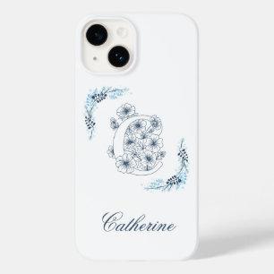 Funda Para iPhone 14 De Case-Mate Monograma azul inicial "C" Floral de calm