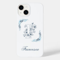 Monograma azul inicial "F" Floral calurosa
