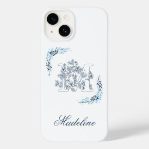Funda Para iPhone 14 De Case-Mate Monograma azul inicial "M" Floral