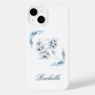 Funda Para iPhone 14 De Case-Mate Monograma azul inicial "R" Floral de calm