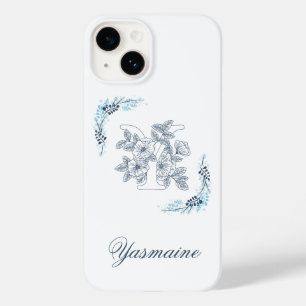 Funda Para iPhone 14 De Case-Mate Monograma azul inicial "Y" Floral