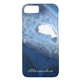Funda Para iPhone 8/7 Monograma azul marino de Geode de la ágata