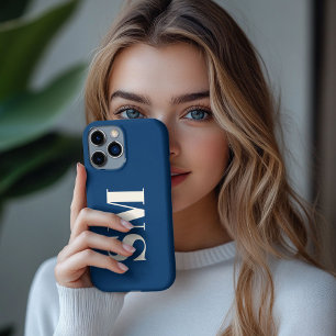 Funda Para iPhone 13 Pro Max Monograma azul marino inicial