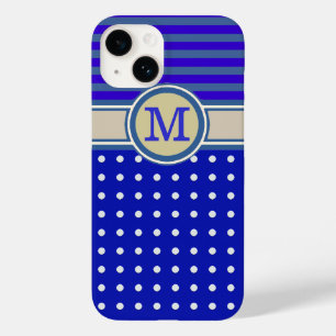 Funda Para iPhone 14 De Case-Mate Monograma azul, polka-dots y rayas