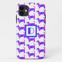 Monograma azul rosa Dachshund / Daxie Dog Lover