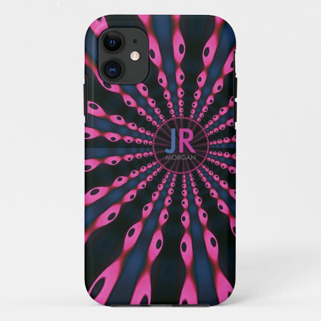 Funda De Case-Mate Para iPhone Monograma azul rosado hippie 'delica Funk (Reverso)