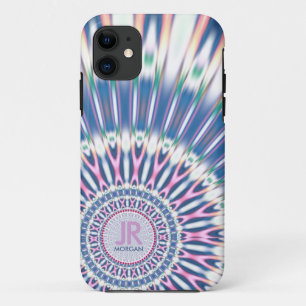 Funda Para iPhone 11 Monograma azul rosado hippie 'delica Funk