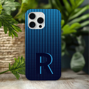 Funda Para iPhone 15 Pro Max Monograma azul semitono moderno inicial personaliz