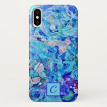 Monograma azul turquesa submarino Arte textil