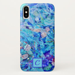 Funda Para iPhone X Monograma azul turquesa submarino Arte textil