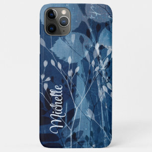 Funda Para iPhone 11 Pro Max Monograma Azul y Blanco Botánico Acuarela