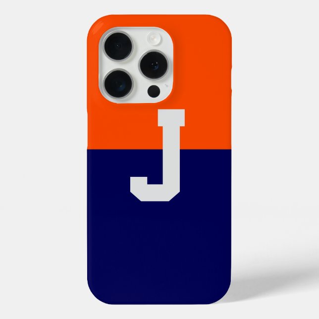 Funda De Case-Mate Para iPhone Monograma azul y Naranja moderno y elegante (Reverso )
