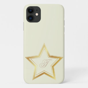 Funda Para iPhone 11 Monograma Beige moderno con estrella mínima de oro