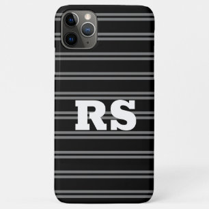 Funda Para iPhone 11 Pro Max Monograma Blanca en Negrita, Líneas Grises sobre N