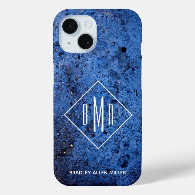 Funda De Case-Mate Para iPhone Monograma blanco azul personalizado (Reverso )