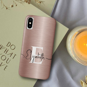Funda Para iPhone X Monograma blanco con Moda Metalizado cepillado de