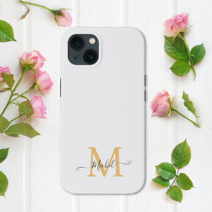 Funda Para iPhone 13 Monograma blanco   Elegante Minimalista