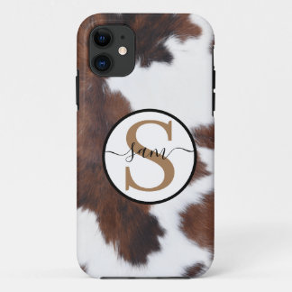 Funda Para iPhone 11 Monograma blanco marrón piel de vaca