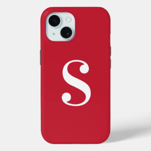 Funda Para iPhone 15 Monograma blanco mínimo sobre rojo