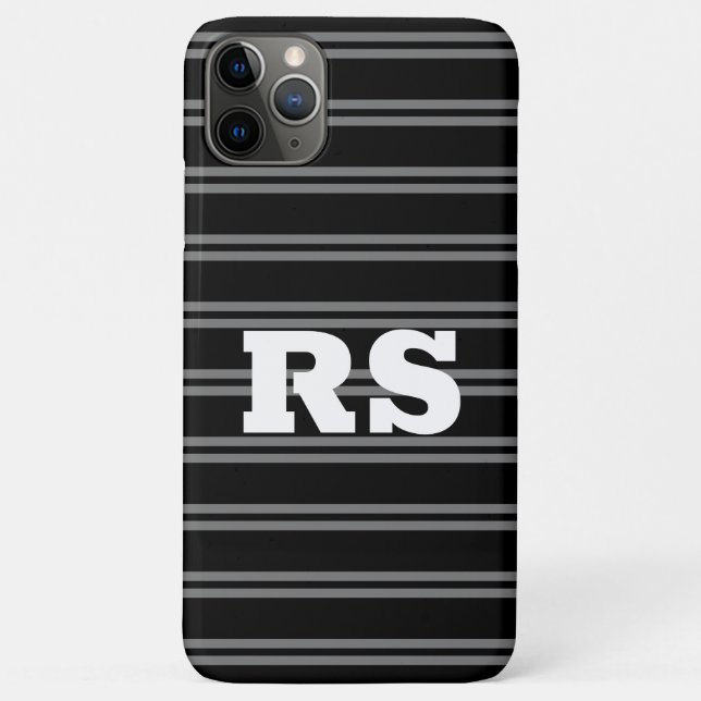 Funda De Case-Mate Para iPhone Monograma blanco negrita, líneas grises en negro (Reverso)