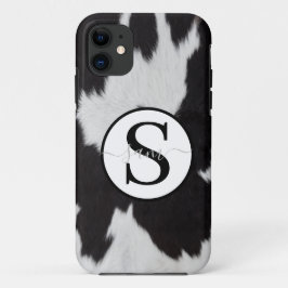 Funda Para iPhone 11 Monograma blanco negro piel de vaca