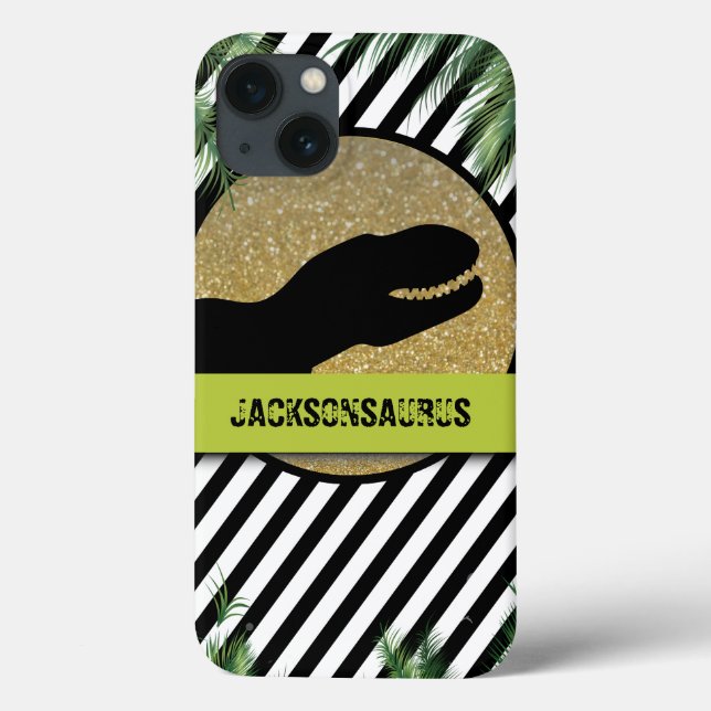 Funda De Case-Mate Para iPhone Monograma blanco negro rayado de dinosaurio (Reverso)