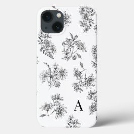 Funda Para iPhone 13 Monograma blanco negro vintage