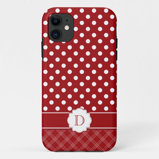 Funda De Case-Mate Para iPhone Monograma blanco rojo femenino de los lunares (Reverso)