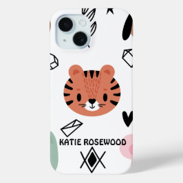 Funda Para iPhone 15 Monograma blanco y negro de color Kitty