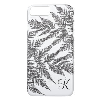 Funda Para iPhone 8 Plus/7 Plus Monograma blanco y negro de la silueta del helecho