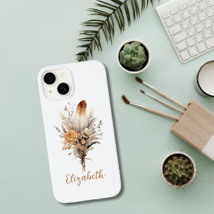 Funda Para iPhone 14 De Case-Mate Monograma Boho Floral Marrón Beige Blanco Gris