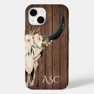 Funda Para iPhone 14 De Case-Mate Monograma Boho Floral Skull Rústico Madera Fondo