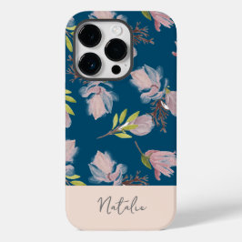 Funda Para iPhone 14 Pro De Case-Mate Monograma Boho y bello azul marino y rosa