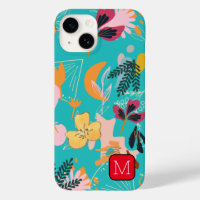 Monograma Borde atractivo Patrón floral Azul