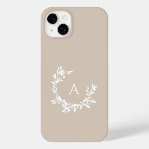 Funda Para iPhone 14 Plus De Case-Mate Monograma botánico Beige inicial Neutral Tan Taupe