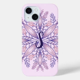 Funda Para iPhone 15 Monograma botánico cottagecore boho floral rosa