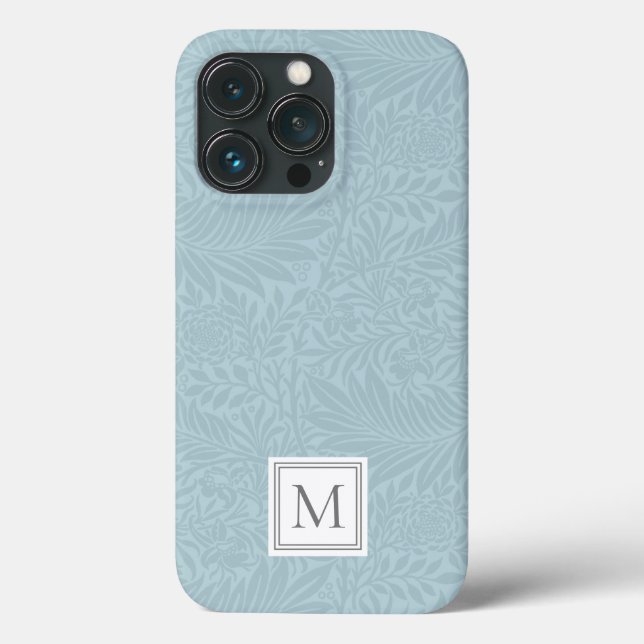 Funda De Case-Mate Para iPhone Monograma Botánico Floral Azul Claro Elegante (Reverso )