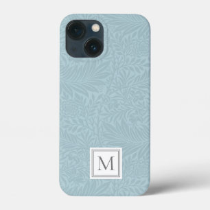 Funda Para iPhone 13 Mini Monograma Botánico Floral Azul Claro Elegante