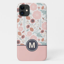Funda Para iPhone 11 Monograma botánico floral de crema rosada corto
