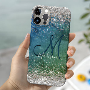 Funda Para iPhone 14 De Case-Mate Monograma brillante de oro falso verde azul lindo