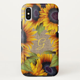 Funda Para iPhone XS Monograma bucal rugoso floral girasol amarillo