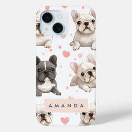 Funda Para iPhone 15 Monograma Bulldog francés adorable personalizado